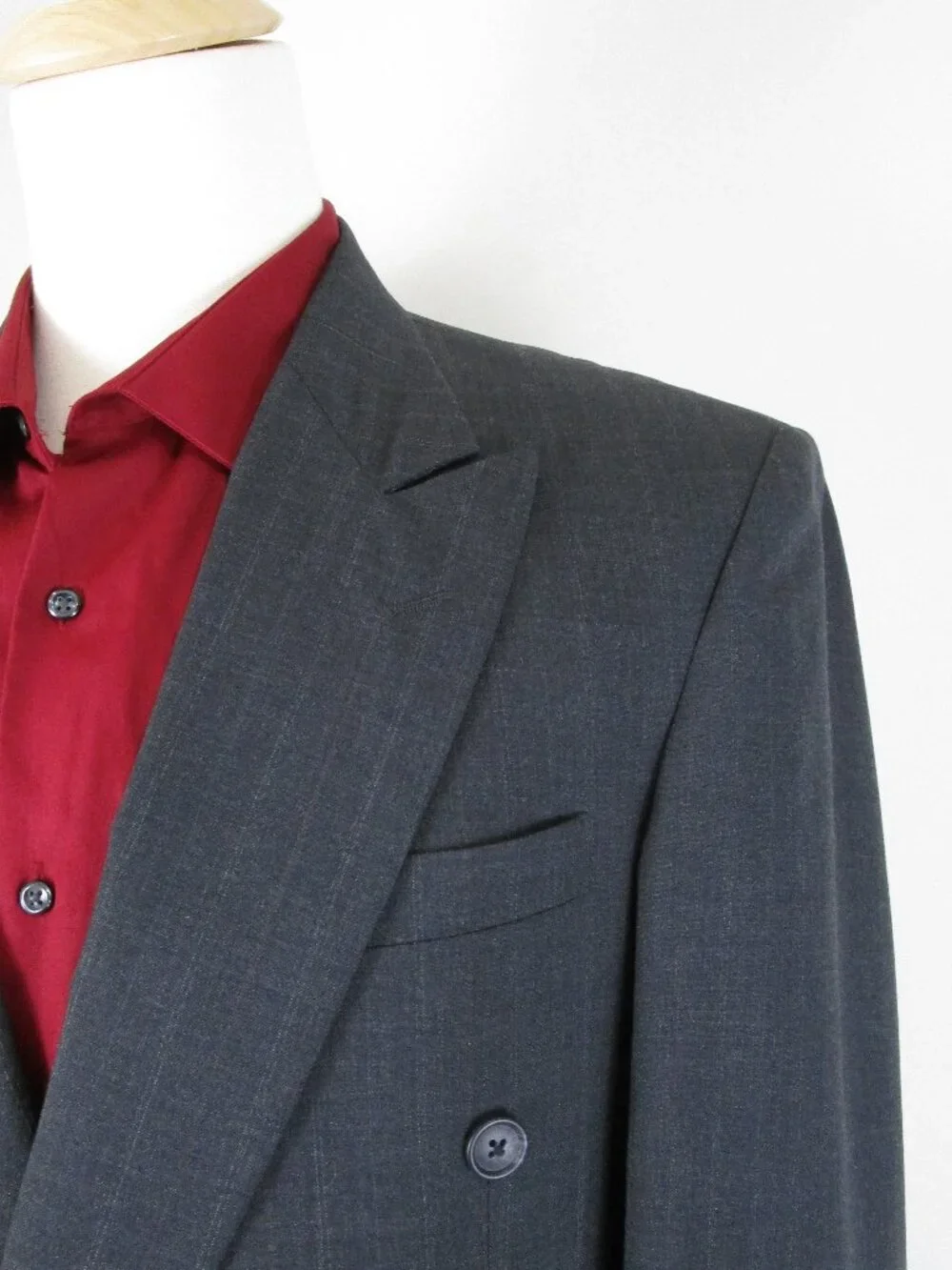 Vintage Pierre Balmain Gray Pinstripe Double Breast Wool Suit 40R Pants 30 X 30
